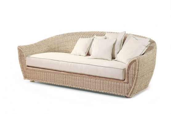 60er Jahre-Stil korb.outlet Retro Rattan-Sofa Tief Lounge-Sofa Korbsofa Wintergarten Couch aus echtem Rattan 50er