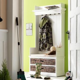 CA593 - Garderobe & Bank Einheit m/ Sitzpolster + Korb set